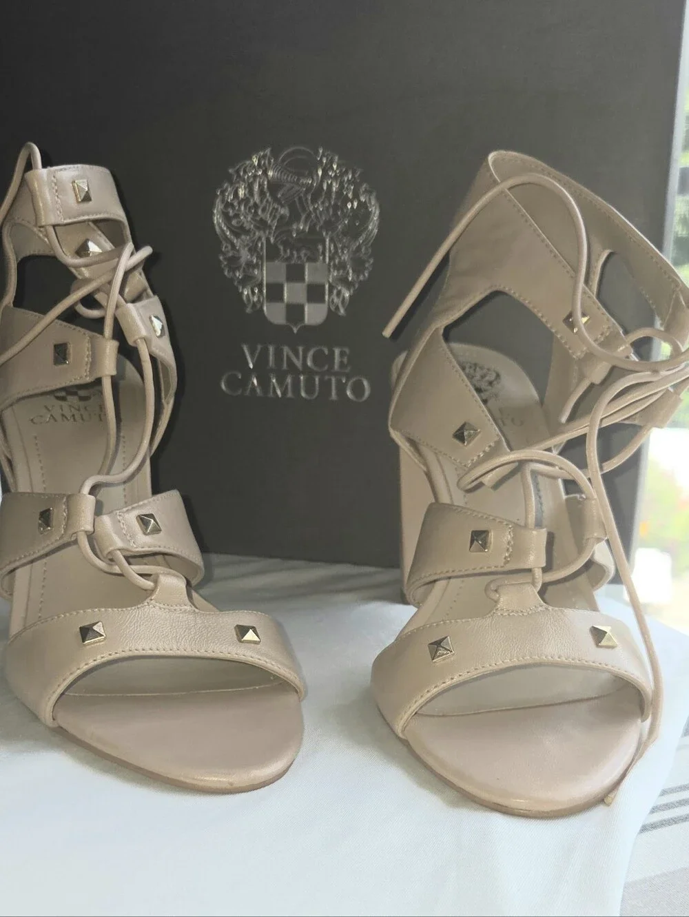 Vince Camuto Blush Lace-Up Studded High Heel Sandals